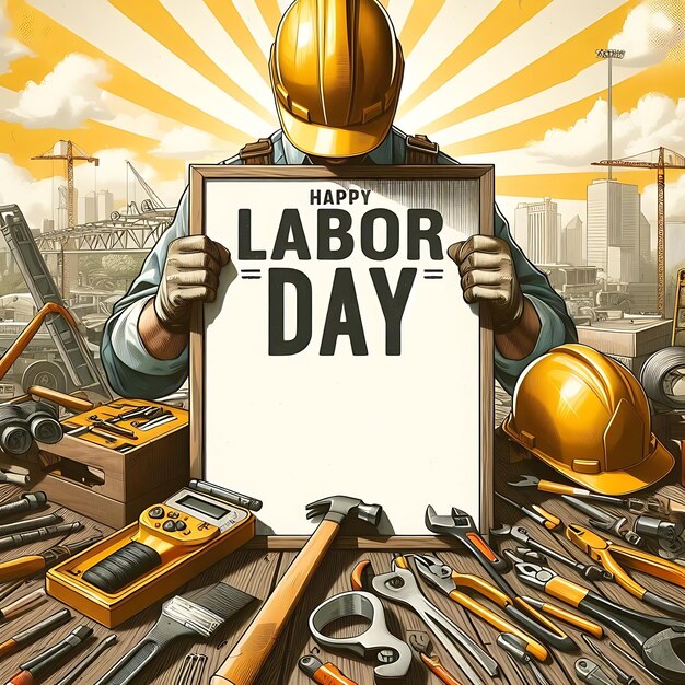Plakat z napisem "Dzień Pracy"