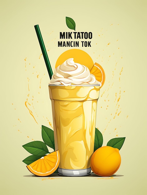 Plakat z napojem Mango Shake z plasterkami świeżego mango i miętą Tr Indyjskie uroczystości związane ze stylem życia