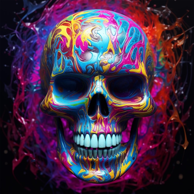 Plakat z neonową czaszką przedstawiający neonową czaszkę w formie grafiki cyfrowej