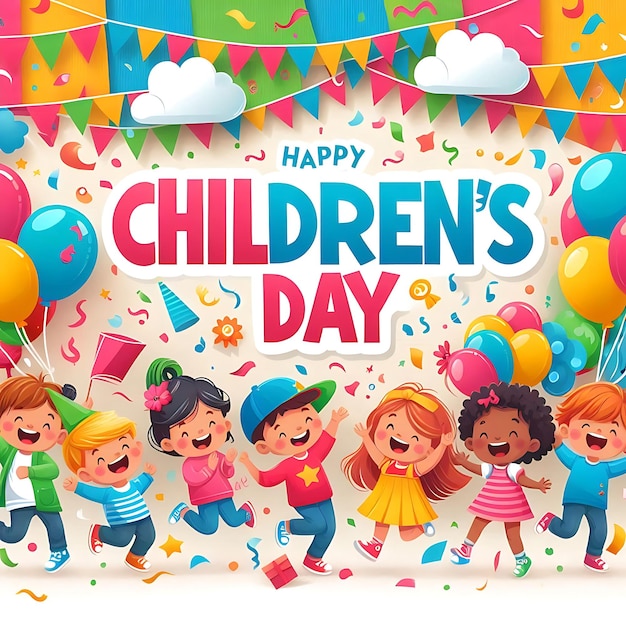 Zdjęcie plakat z okazji dnia dziecka z banerem z napisem dzień dziecka