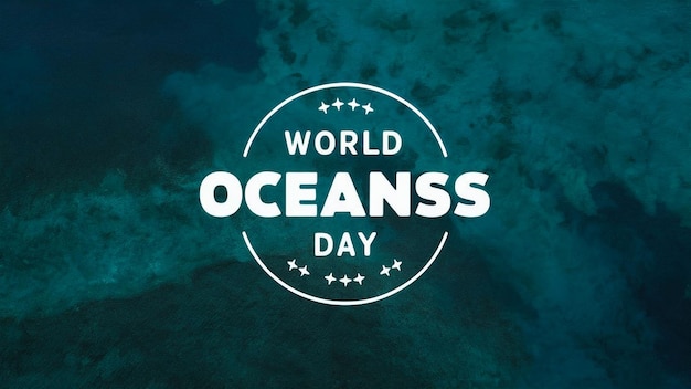 Zdjęcie plakat z okazji światowego dnia oceanów na zielonym tle