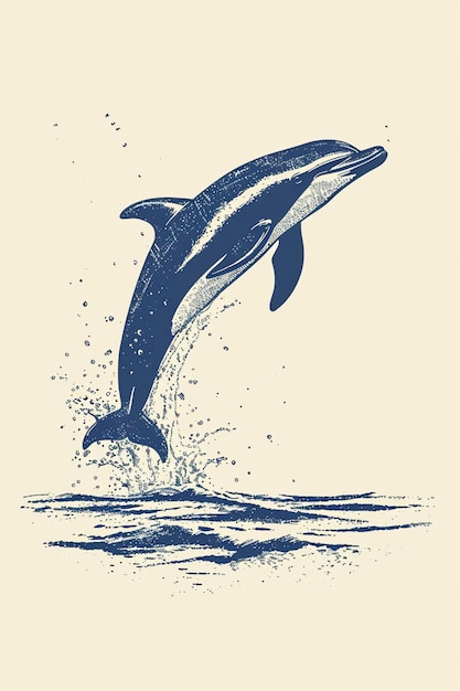 plakat z pojedynczym eleganckim zarysem delfina skaczącego z wody