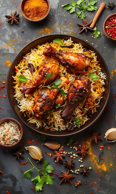 Plakat z potrawami z kurczaka Biryani z włoskami szafranu i ilustracją kurczaka Jedzenie Pij Indyjskie smaki