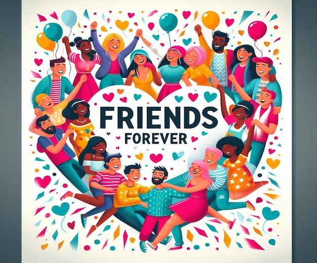 Plakat z przyjaciółmi, na którym jest napisane "przyjaciele na zawsze"