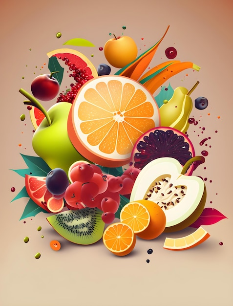 Plakat z różnymi owocami i jagodami