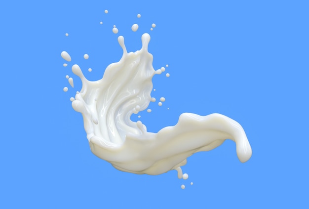 plamy krzywej mleka izolują na niebieskim tle renderowania 3d