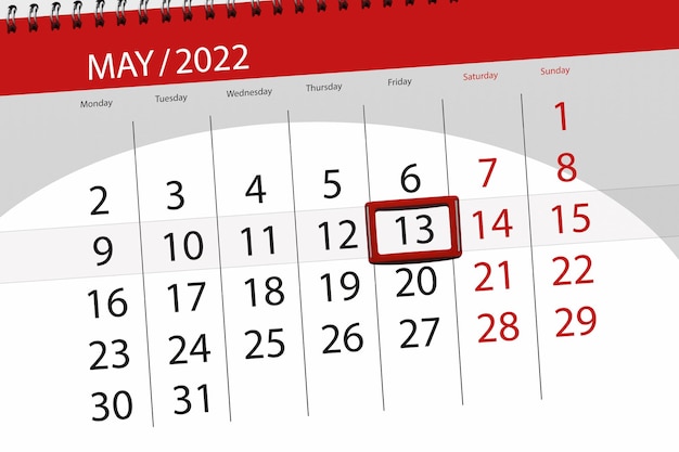 Planer Kalendarza Na Miesiąc Maj 2022 Termin Termin 13 Piątek