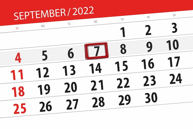 Planer kalendarza na miesiąc wrzesień 2022 termin dzień 7 środa