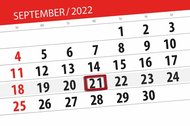 Planer kalendarza na miesiąc wrzesień 2022 termin termin 21 środa