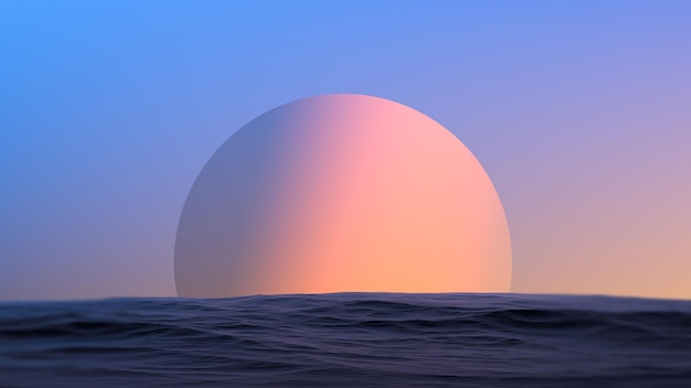 Planeta na horyzoncie fal wśród wody Tapeta fantastyczny krajobraz renderowania 3D