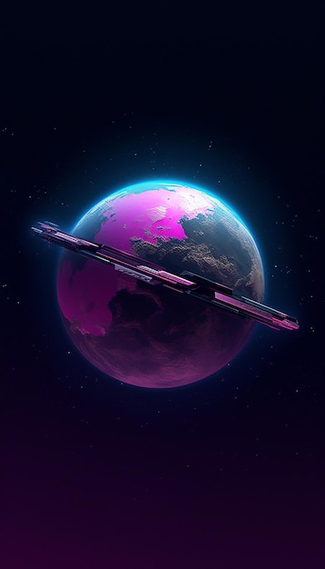 Planeta z fioletową planetą i fioletowa planeta z różową planetą w tle.