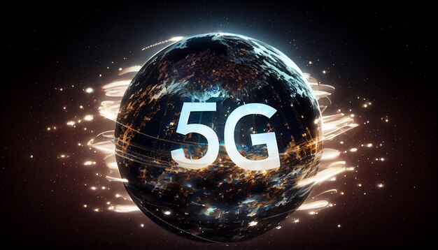 Planeta z liniami świetlnymi i generatywną sztuczną inteligencją 5G