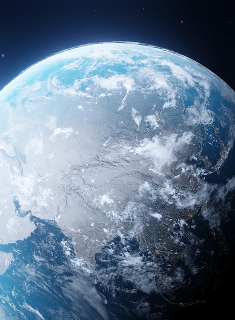 Planeta Ziemia oglądana z kosmosu, pokazująca Indie Chiny3d render planety Ziemia ze szczegółowym reliefem i elementami atmosfery tego zdjęcia dostarczonymi przez NASAGlobalny przeglądKinowe uczucie z blaskiem