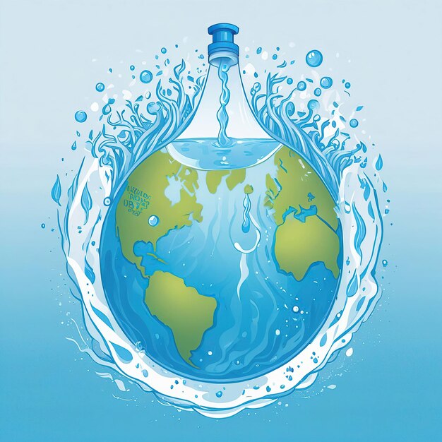 Zdjęcie planeta ziemia z kroplą wody ilustracja wektorowa światowy dzień środowiska
