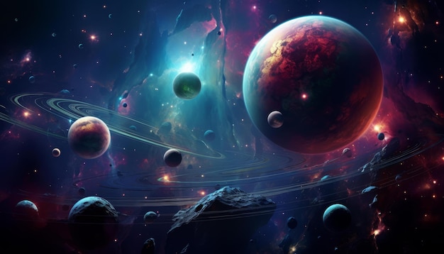 Planety i gwiazdy w kosmosie generowane przez sztuczną inteligencję