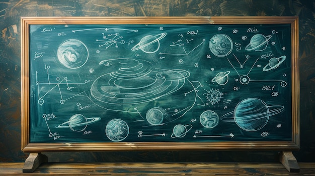 Planety i orbity narysowane na tablicy koncepcja edukacji astronomicznej nauka i układ słoneczny