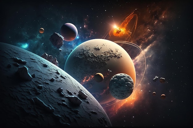 Planety w przestrzeni kosmicznej Ai Galaxy tło kosmosu