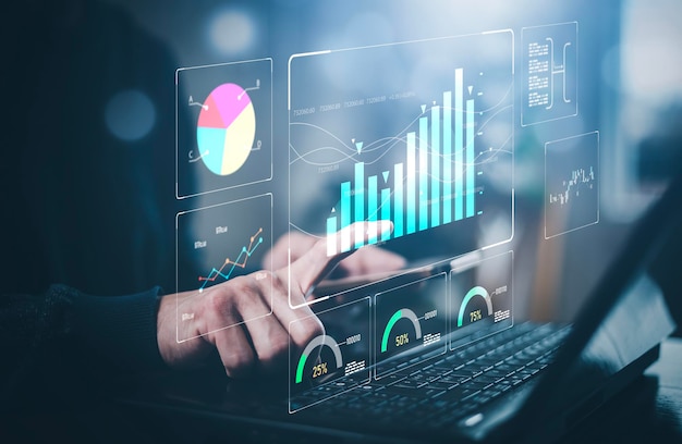 Planowanie analizy wskaźników i strategii kupna i sprzedaży Analityk giełdowy współpracujący z Business Analytics i systemami zarządzania danymi raport z bazą danych KPI i metryk