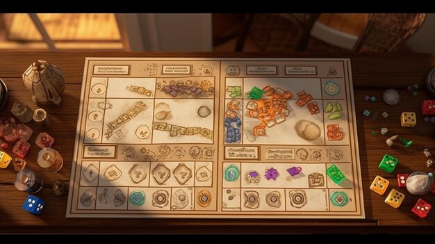 Zdjęcie plansza do gry jest na stole z dużą ilością elementów.