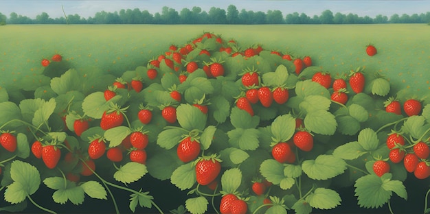 Plantacja truskawek w słoneczny dzień Landschaft mit einem Erdbeerfeld