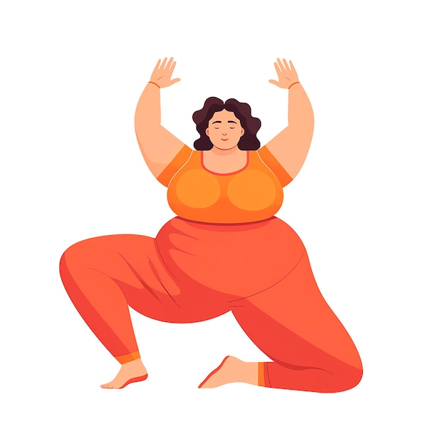 płaska ilustracja dziewczynki w rozmiarze plus wykonującej ćwiczenia stylu życia ćwiczenia jogi