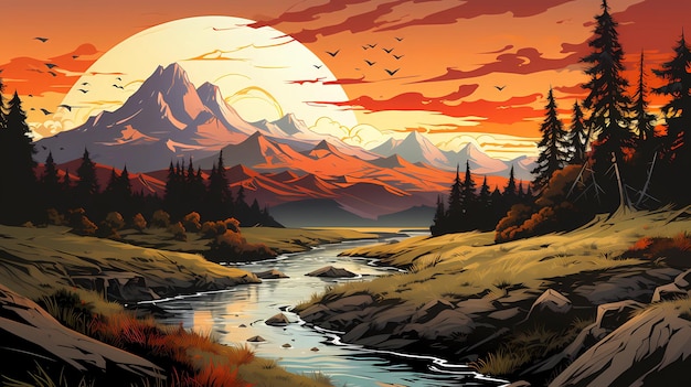 Płaska ilustracja natury i góry