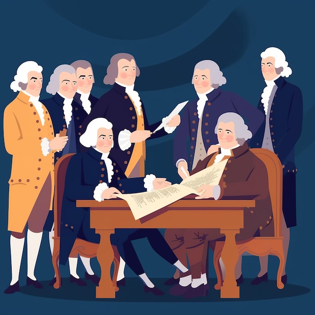 Zdjęcie płaska ilustracja ojców założycieli podpisujących deklarację niepodległości
