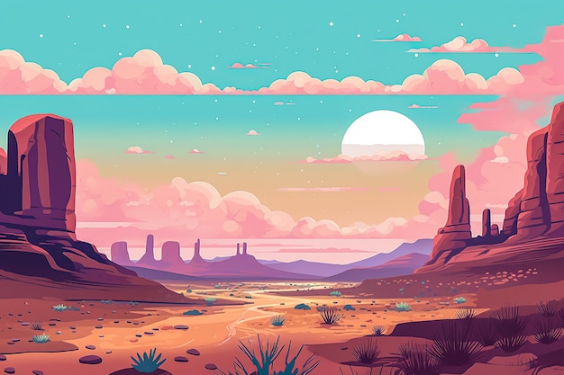 Płaska ilustracja pustynnego krajobrazu