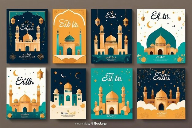 Zdjęcie płaska kolekcja kart eid al-fitr