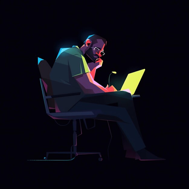Płaska konstrukcja mężczyzna siedzi na krześle z laptopem