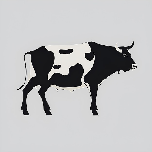 Zdjęcie płaska konstrukcja sylwetka krowy na prostym białym tle
