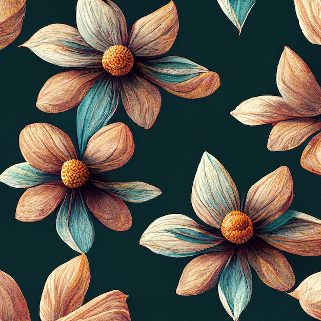 Płaski abstrakcyjny wzór kwiatowy płatki ornament projekt natura liść ilustracja cyfrowy kwiatowy nadruk