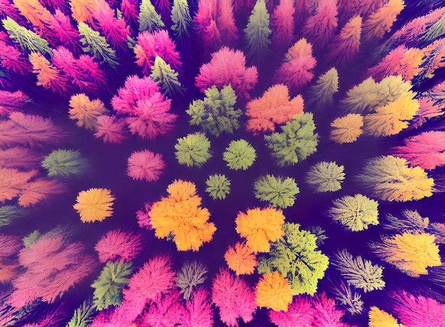 Płaski las liściasty w pastelowych kolorach
