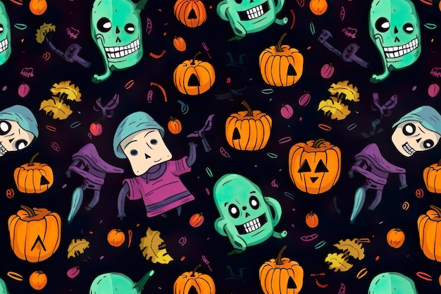 Płaski wzór ilustracji Halloween wykonany przy użyciu technologii wygenerowanej AI