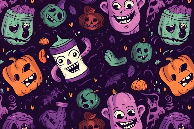 Płaski wzór ilustracji Halloween wykonany przy użyciu technologii wygenerowanej AI