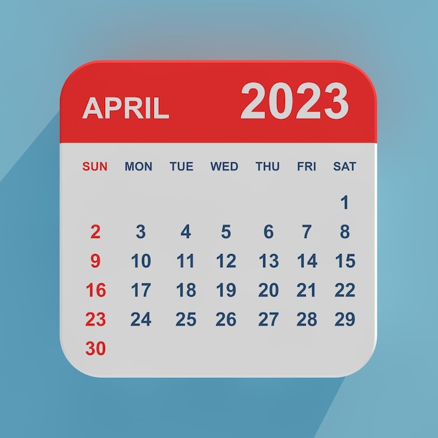 Płaskie Ikona Kalendarza Kwiecień 2023 Renderowania 3d