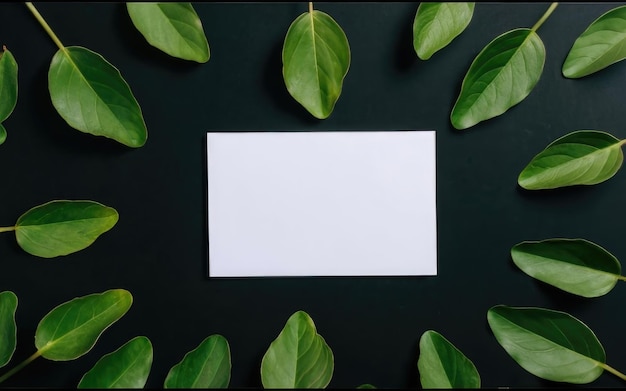 Zdjęcie płaskie układanie kreatywne białego papieru kartka notatka na minimalnej naturze zielony liść kopiować koncepcję przestrzeni dla dodać