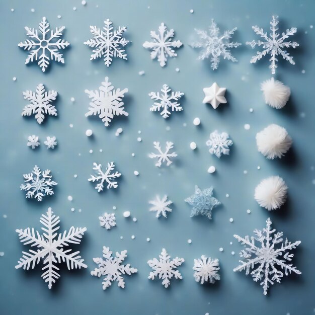 Zdjęcie płaskie wzory płatków śniegu generatywne ai
