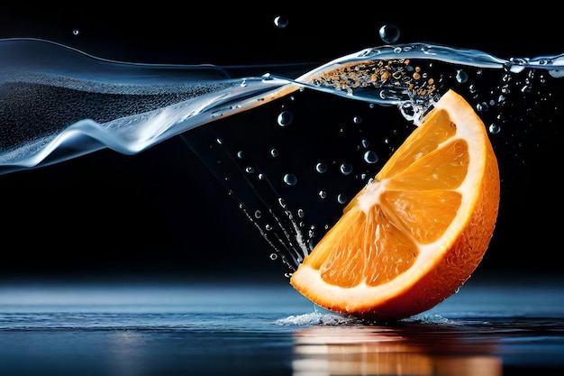 Plasterek pomarańczy wlewa się do butelki z wodą.