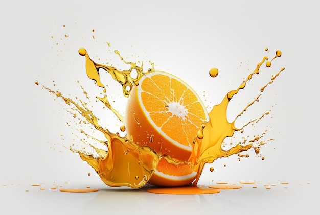 Plasterek pomarańczy z powitalny soku pomarańczowego samodzielnie na białym tle Generative AI