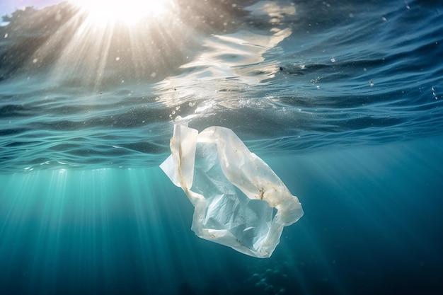 Plastikowa torba unosząca się w oceanie