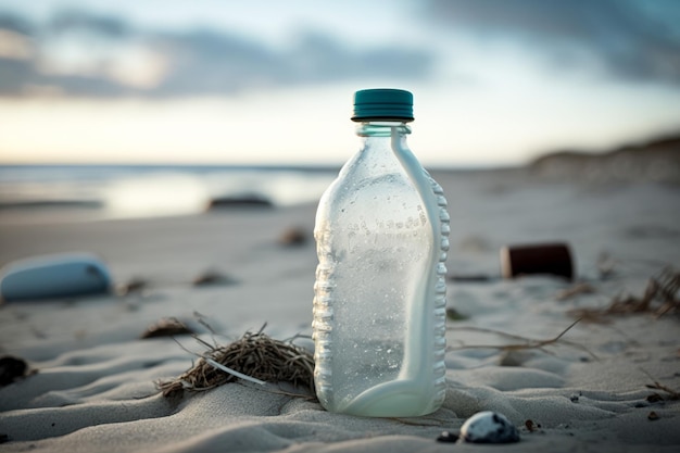 Plastikowe Butelki I Odpady Wyrzucane Na Plażę Zanieczyszczenie Morza Mikroplastikiem Generative Ai