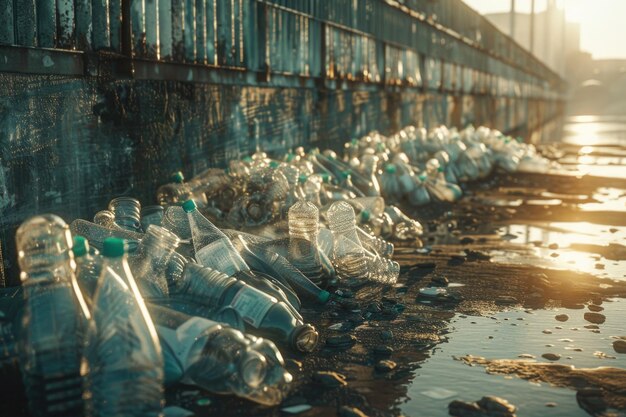 Zdjęcie plastikowe butelki i torby do wody zanieczyszczenie środowiska