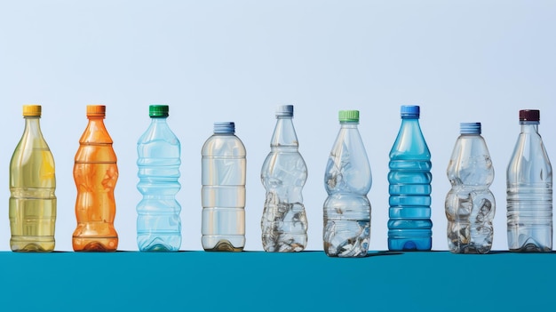 Plastikowe butelki z wodą na stałym tle