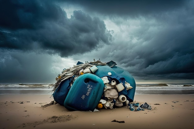 Plastikowe i inne szkodliwe odpady wyrzucane na plażę podczas burzy