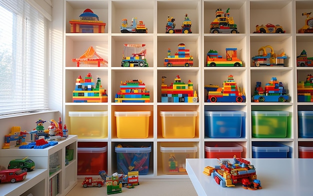 Plastikowe pojemniki na zabawki zwiększające wydajność pokoju zabaw