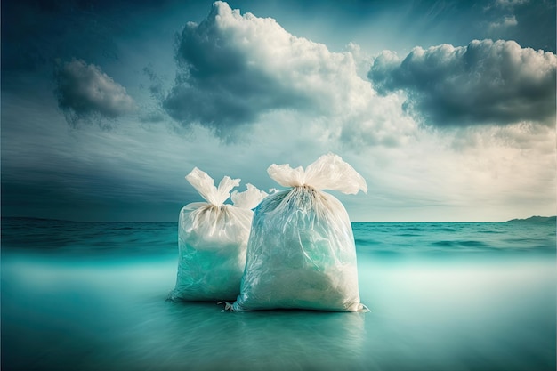 Plastikowe torby w morskim brudnym oceanie Wykonane przez sztuczną inteligencję AI