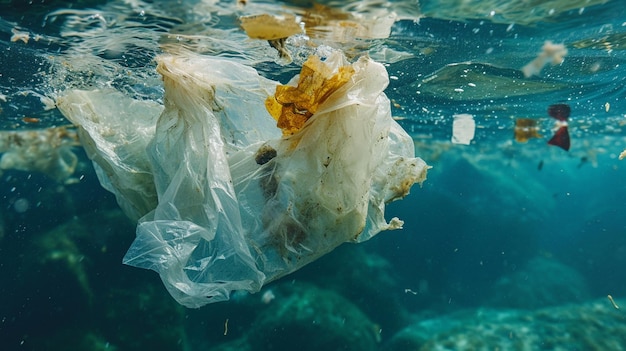 Plastikowe worki do noszenia i inne zanieczyszczenia śmieci w oceanie Generative Ai