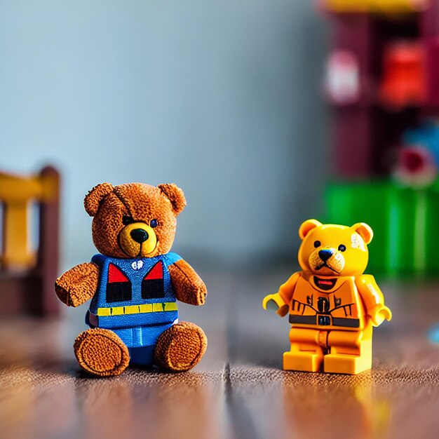 Zdjęcie plastikowe zabawki lego i miś