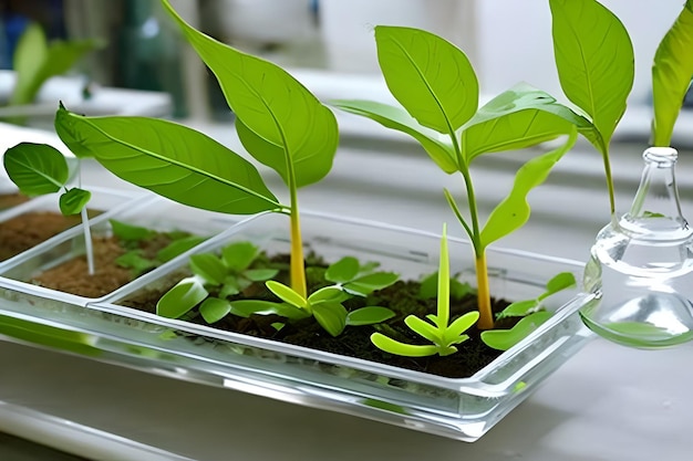 Plastikowy pojemnik z rośliną z napisem „sadzonka”.